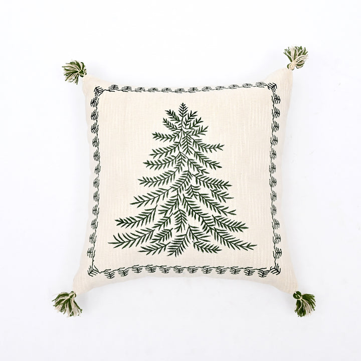 Cotton Slub Cushion with Pine Tree Embroidery