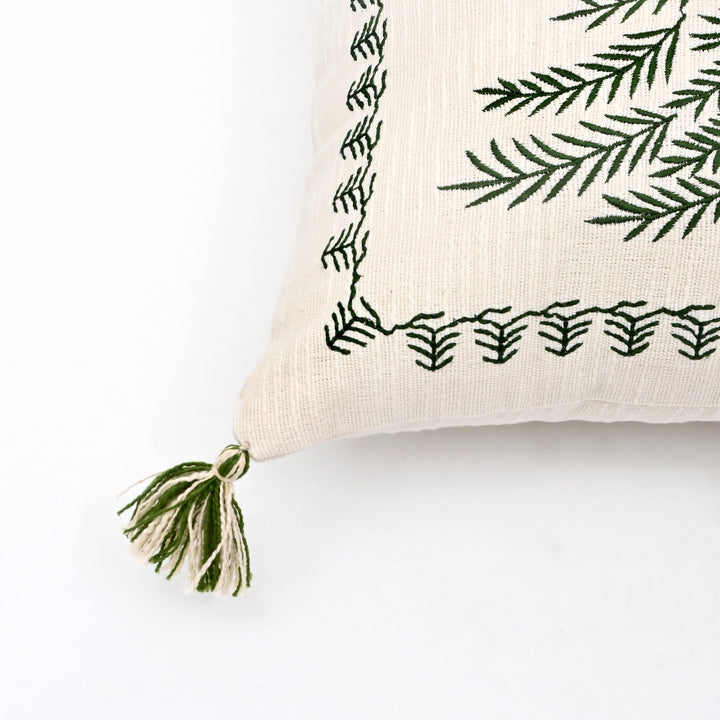 Cotton Slub Cushion with Pine Tree Embroidery