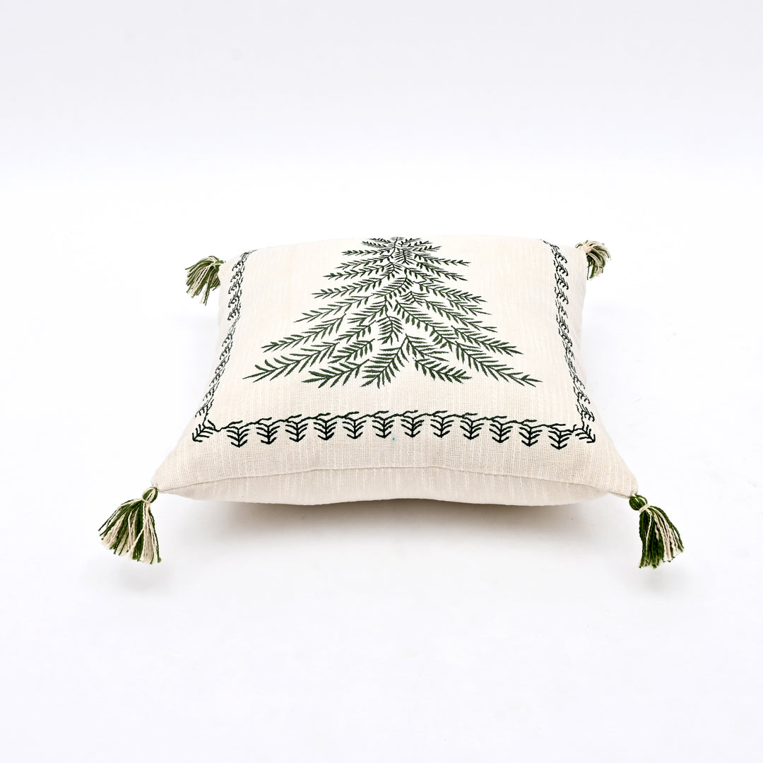 Cotton Slub Cushion with Pine Tree Embroidery