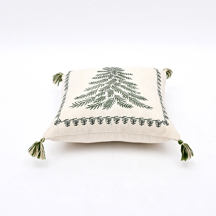 Cotton Slub Cushion with Pine Tree Embroidery