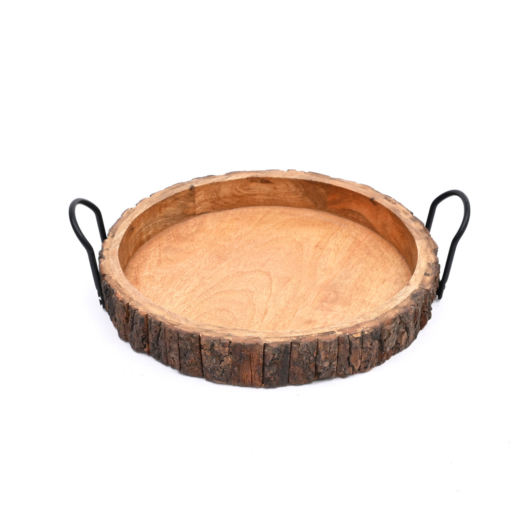 Bark Tray with Iron Handle – Rustic Elegance