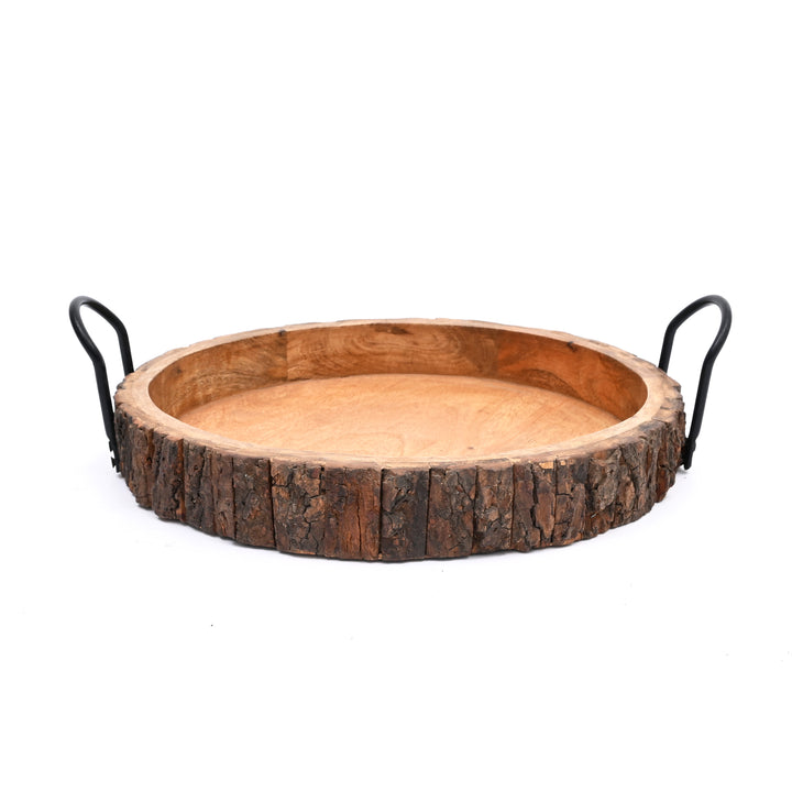 Bark Tray with Iron Handle – Rustic Elegance