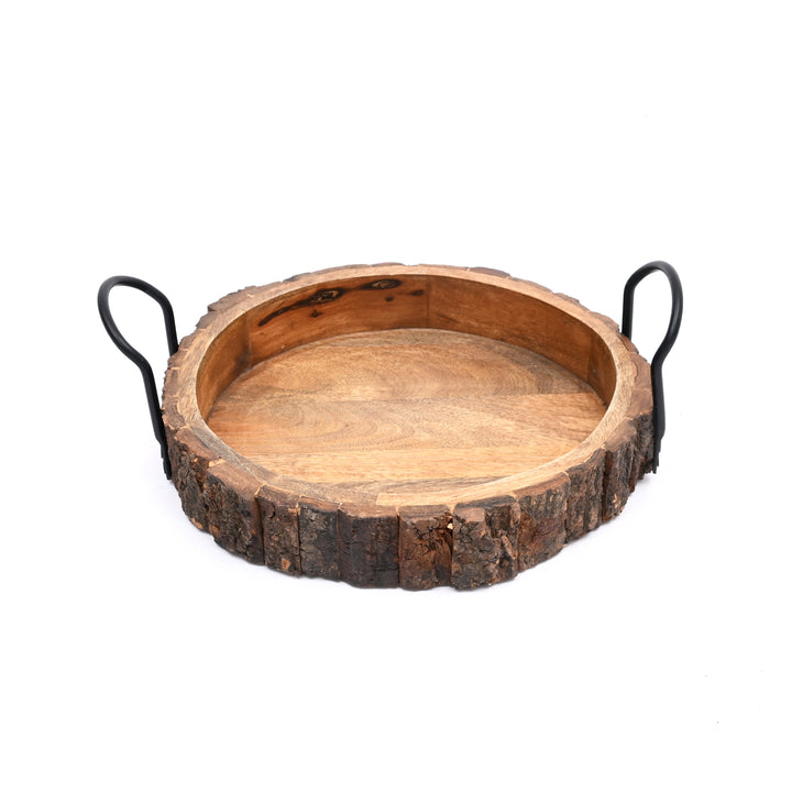 Bark Tray with Iron Handle – Rustic Elegance
