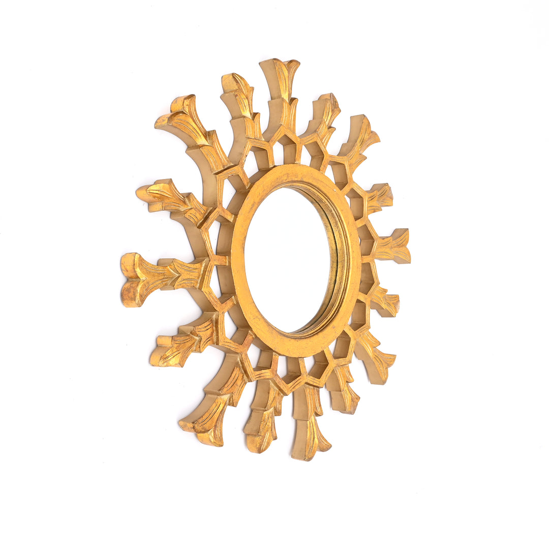 Specchio da parete a raggiera in legno metallico