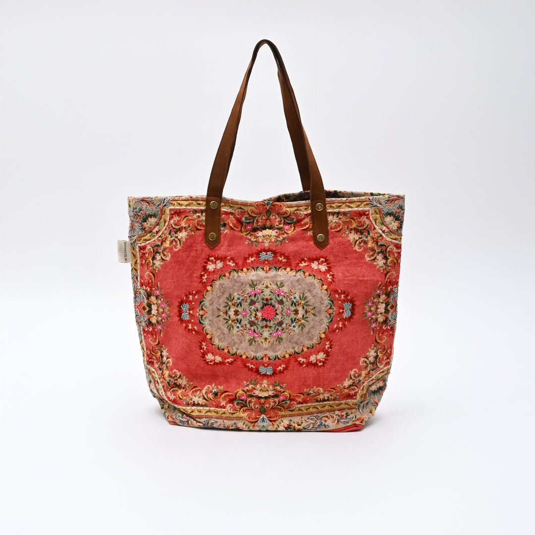 Vintage Floral Embroidered Cotton Tote Bag - 40x48 cm