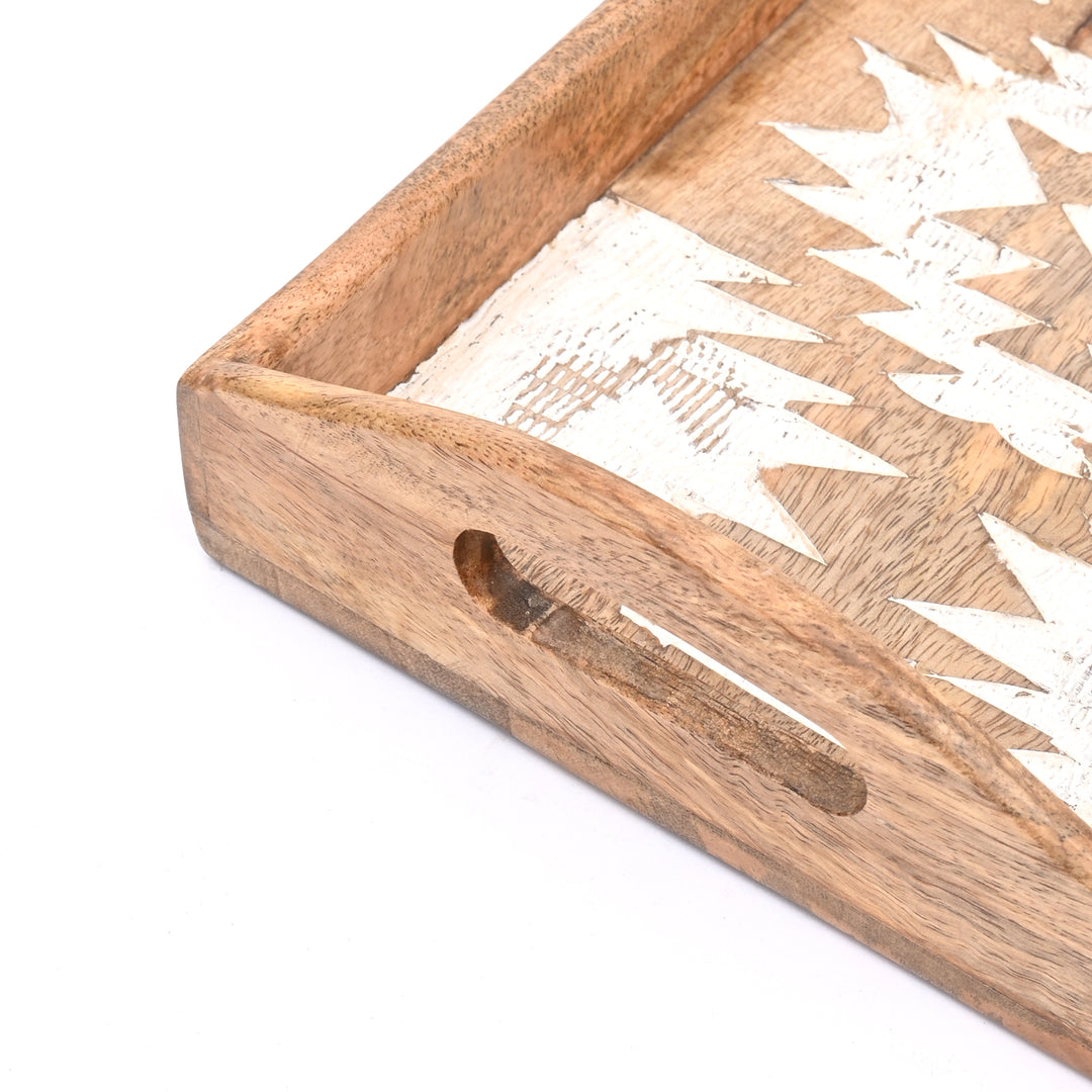 Matterhorn Carved Mango Wood Nesting Tray Set of 3 - Whitewashed Decorative Serving Trays for Home Decor