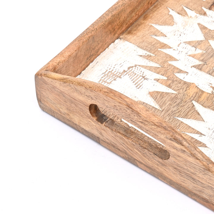 Matterhorn Carved Mango Wood Nesting Tray Set of 3 - Whitewashed Decorative Serving Trays for Home Decor