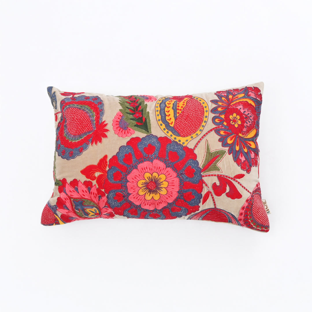 Boho Embroidered Cotton Velvet Lumbar Cushion -40×60 cm