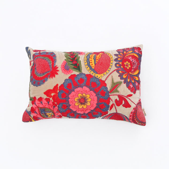 Boho Embroidered Cotton Velvet Lumbar Cushion -40×60 cm