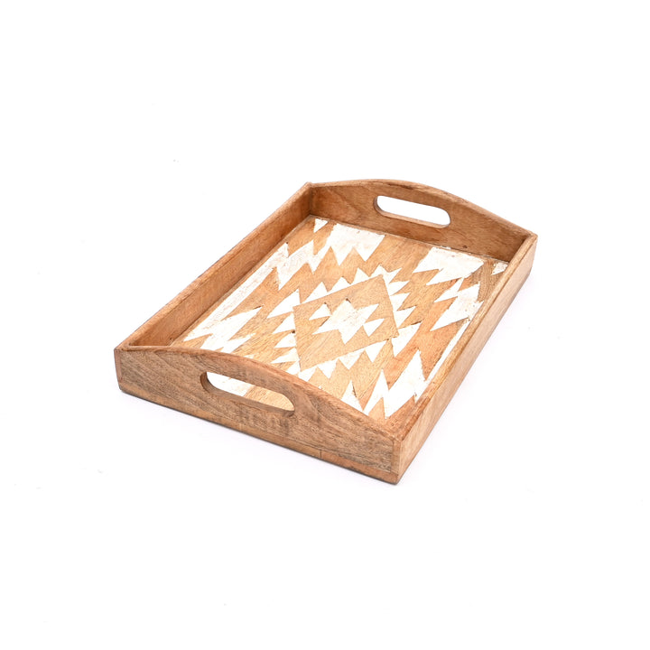 Matterhorn Carved Mango Wood Nesting Tray Set of 3 - Whitewashed Decorative Serving Trays for Home Decor