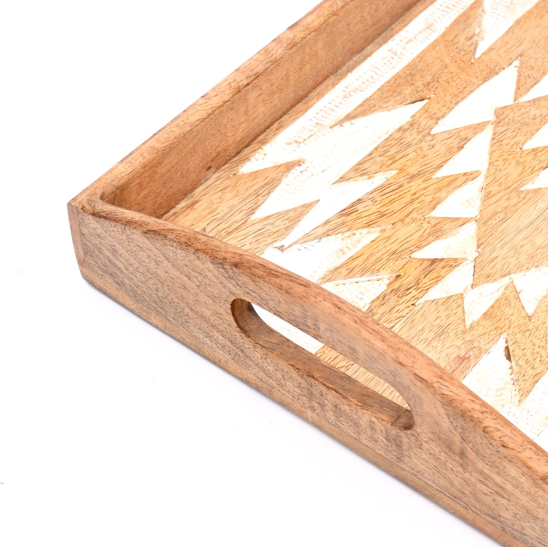 Matterhorn Carved Mango Wood Nesting Tray Set of 3 - Whitewashed Decorative Serving Trays for Home Decor