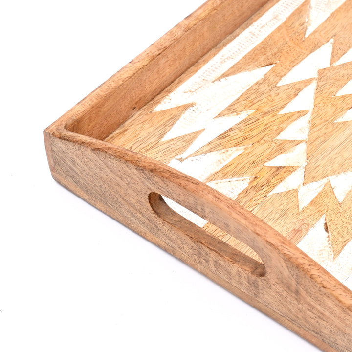 Matterhorn Carved Mango Wood Nesting Tray Set of 3 - Whitewashed Decorative Serving Trays for Home Decor
