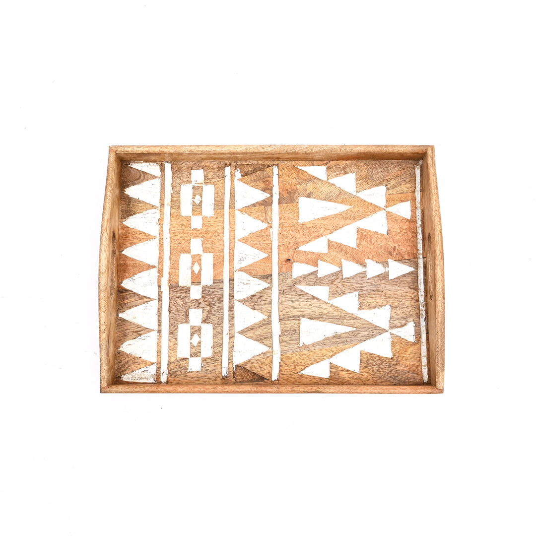 Matterhorn Carved Mango Wood Nesting Tray Set of 3 - Whitewashed Decorative Serving Trays for Home Decor