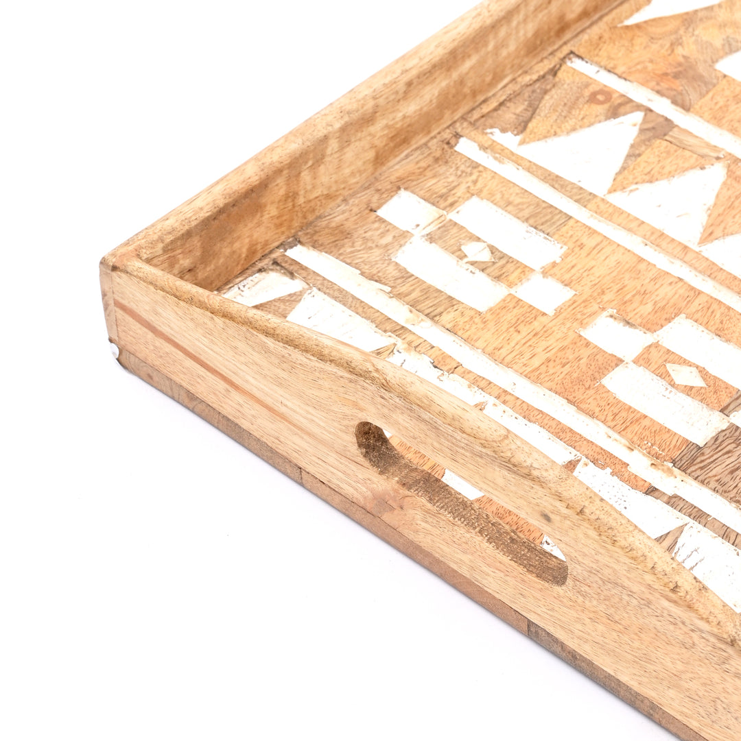 Matterhorn Carved Mango Wood Nesting Tray Set of 3 - Whitewashed Decorative Serving Trays for Home Decor
