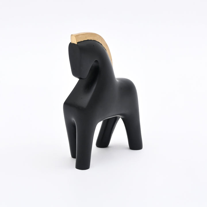 Abstract Horse Table Sculpture in Black Matte Polyresin