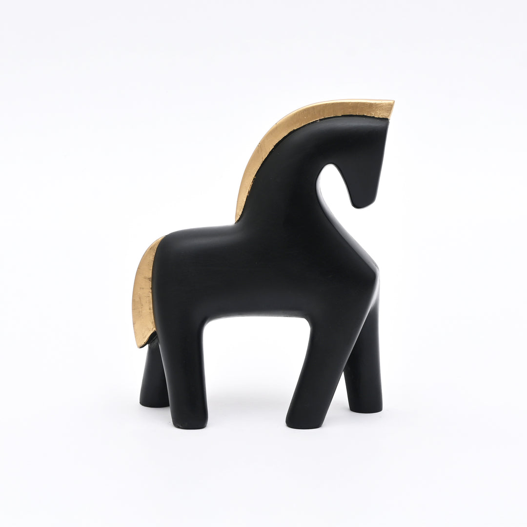 Abstract Horse Table Sculpture in Black Matte Polyresin