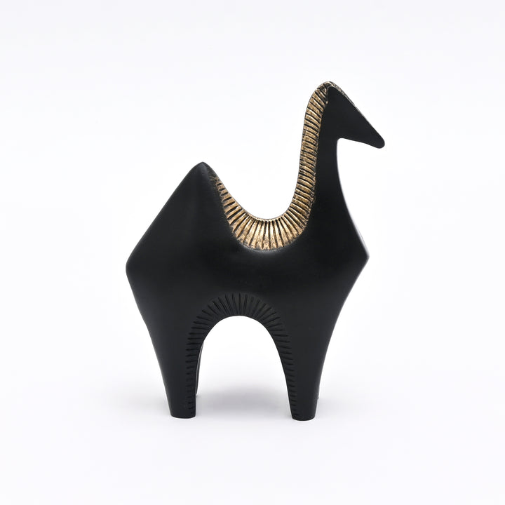 Modern Pasture Camel Sculpture in Black Matte Polyresin