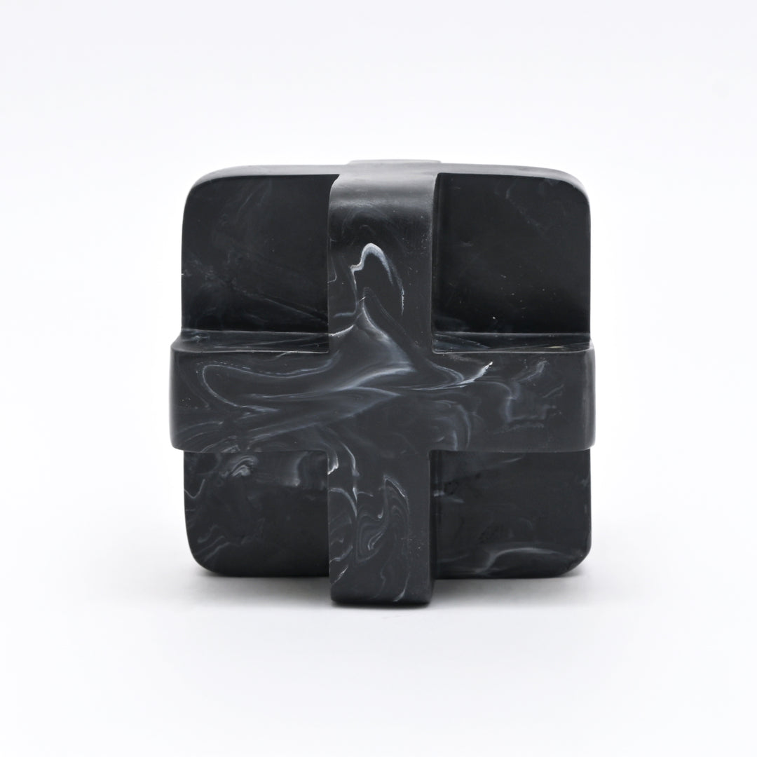 Abstract Cubist Décor Object in Black Matte Polyresin