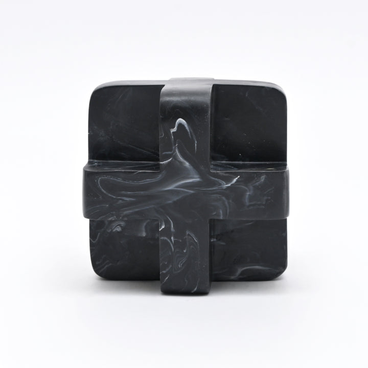 Abstract Cubist Décor Object in Black Matte Polyresin