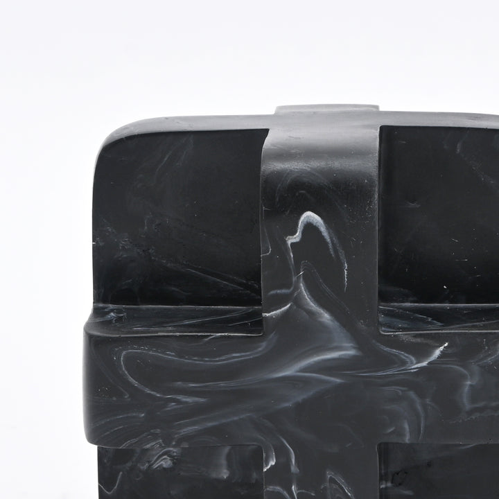 Abstract Cubist Décor Object in Black Matte Polyresin