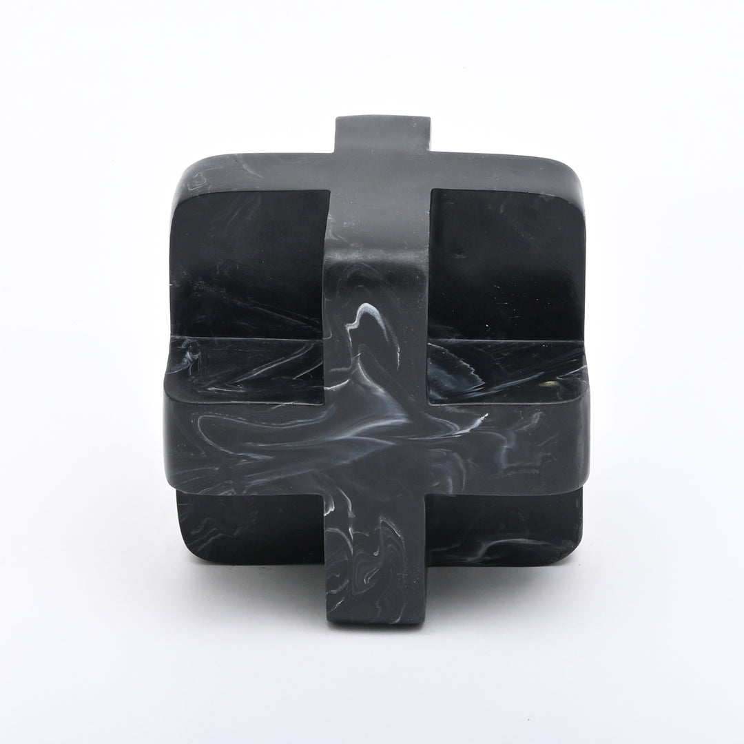 Abstract Cubist Décor Object in Black Matte Polyresin