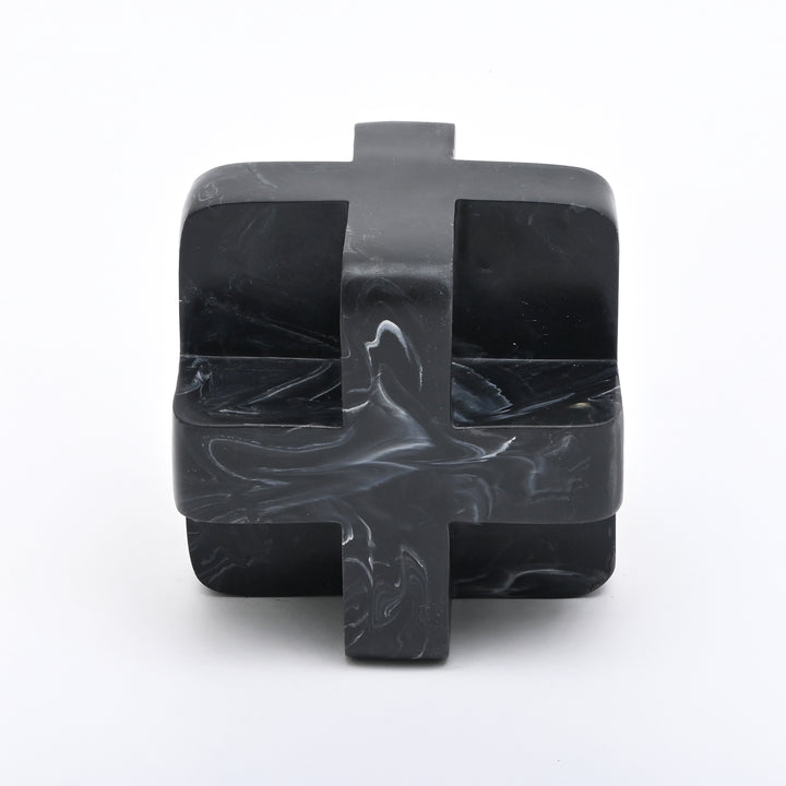 Abstract Cubist Décor Object in Black Matte Polyresin