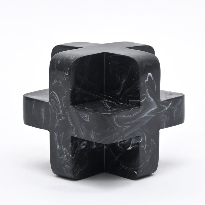Abstract Cubist Décor Object in Black Matte Polyresin