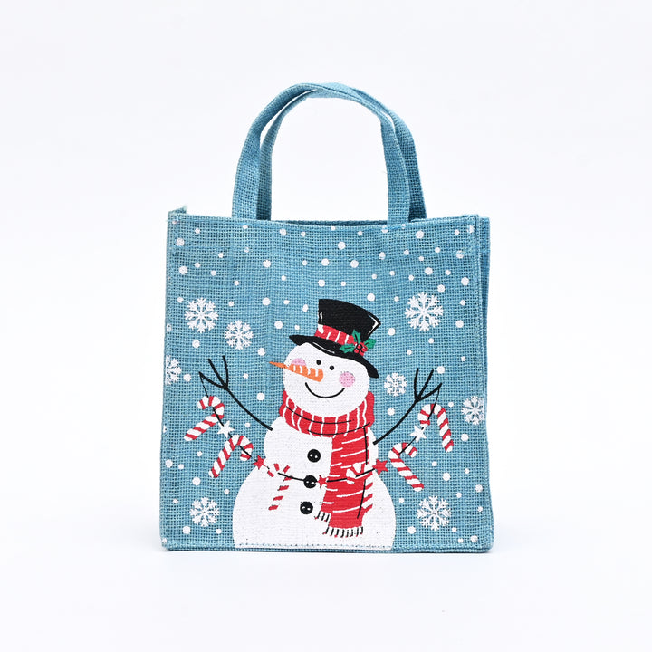 Snowman Laminated Jute Gift Bags – Reusable Cotton Handles