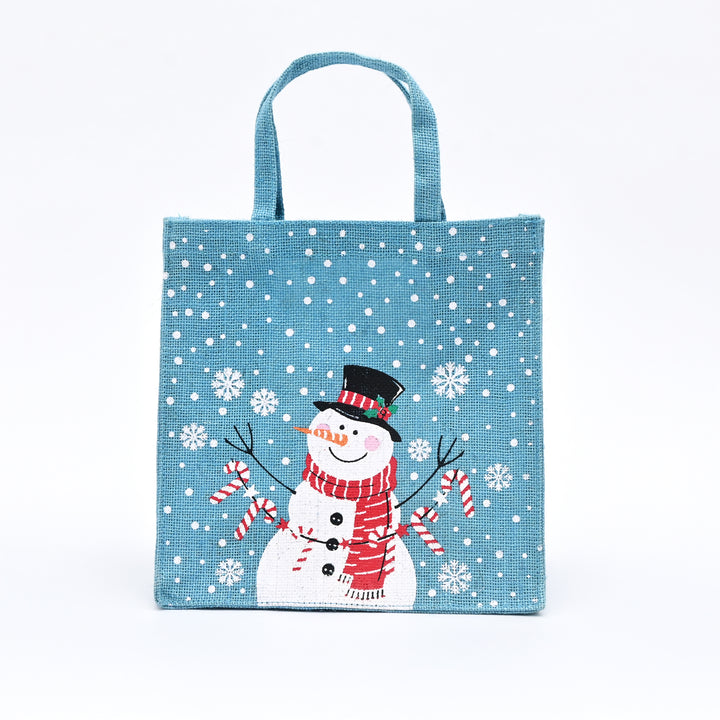 Snowman Laminated Jute Gift Bags – Reusable Cotton Handles