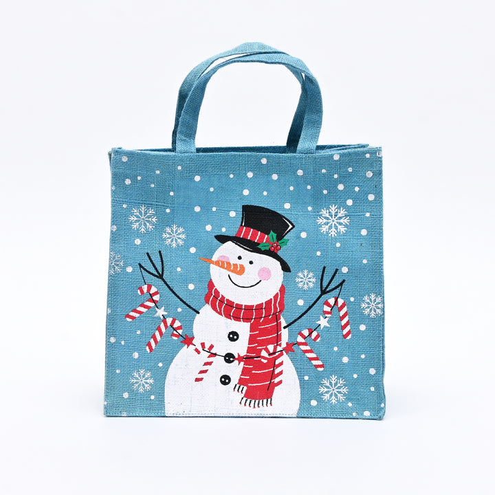 Snowman Laminated Jute Gift Bags – Reusable Cotton Handles