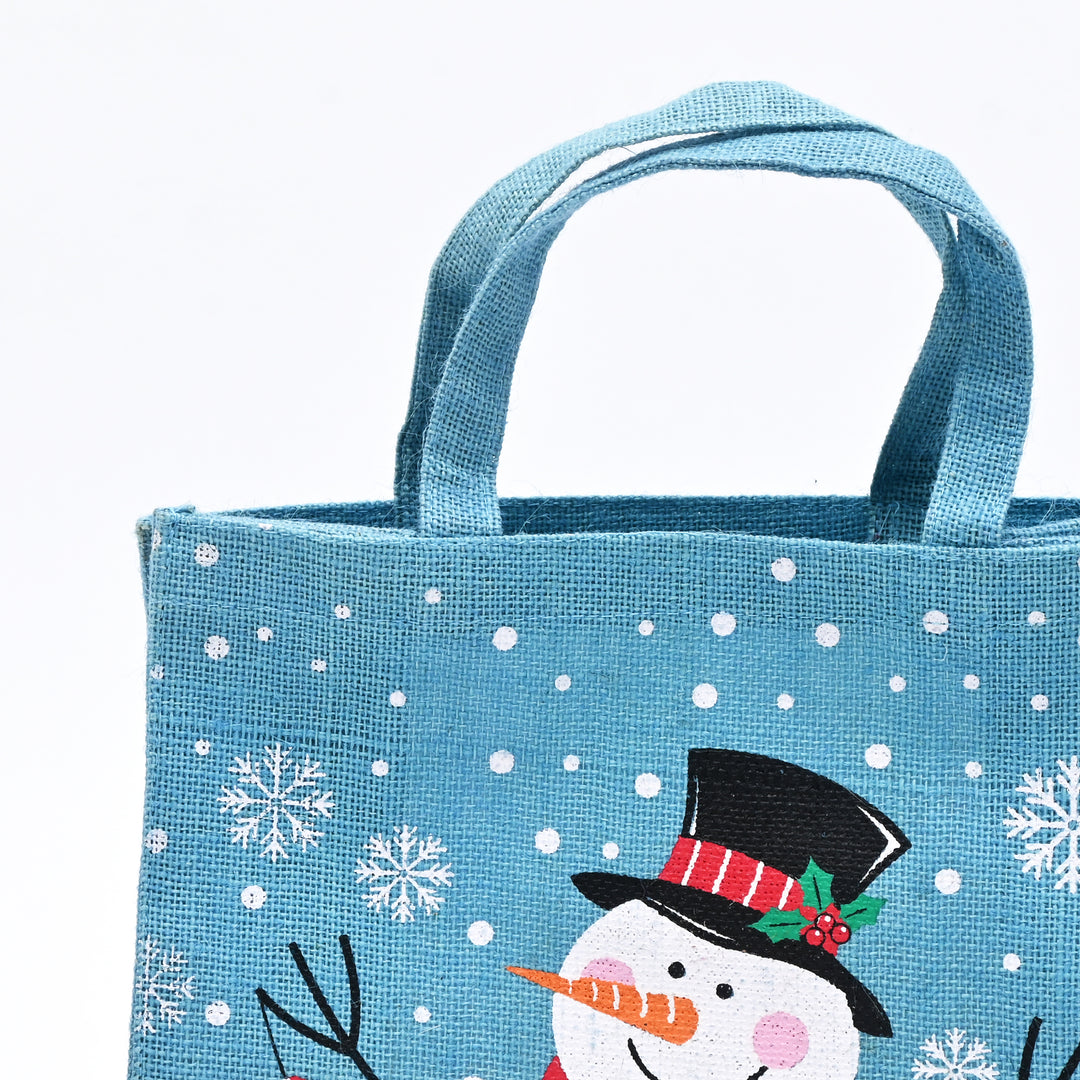 Snowman Laminated Jute Gift Bags – Reusable Cotton Handles