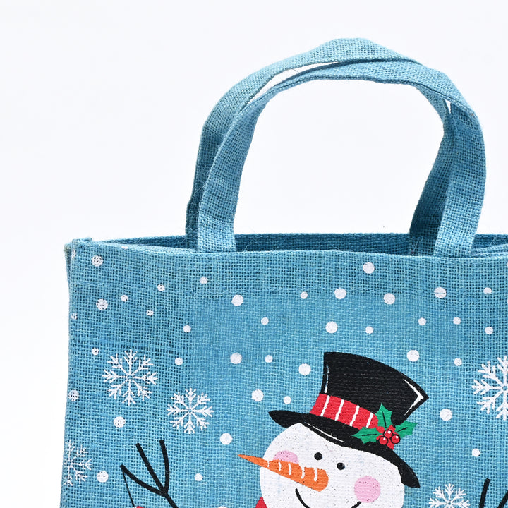 Snowman Laminated Jute Gift Bags – Reusable Cotton Handles