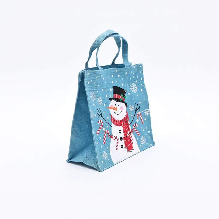 Snowman Laminated Jute Gift Bags – Reusable Cotton Handles