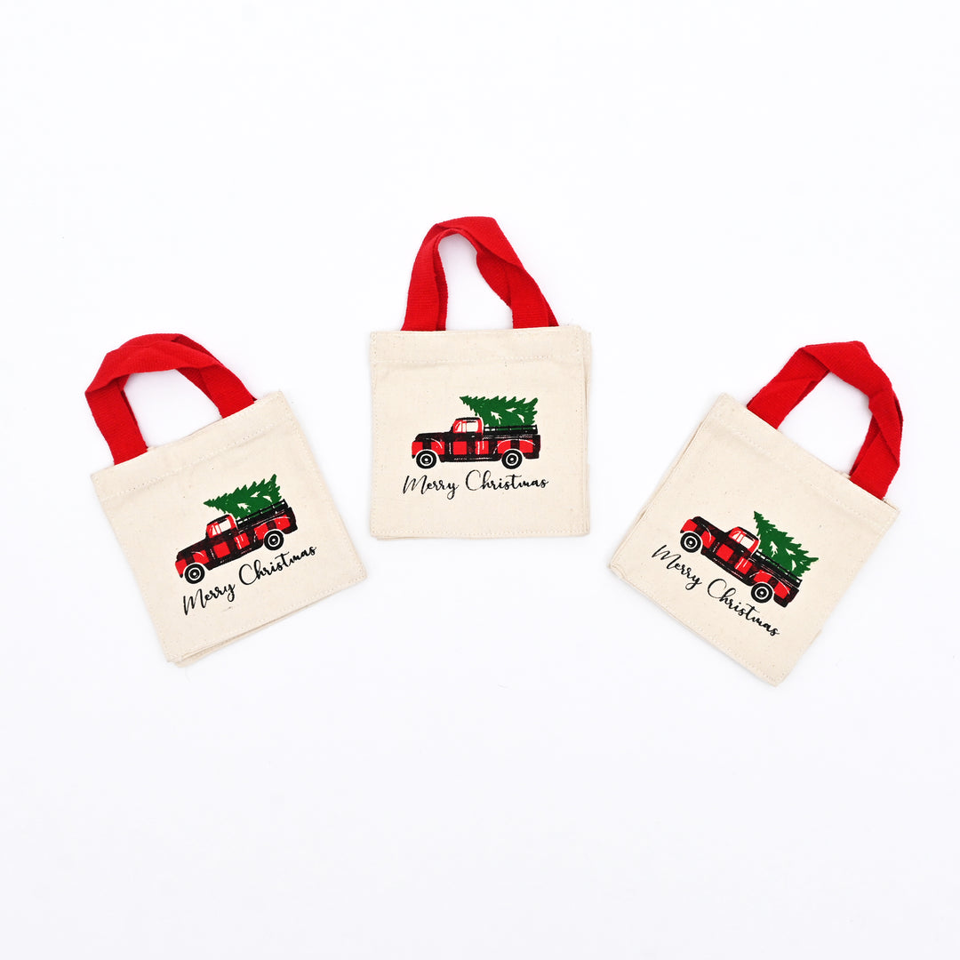 Christmas Truck Cotton Gift Bags – Set of 3 Reusable Canvas Bags