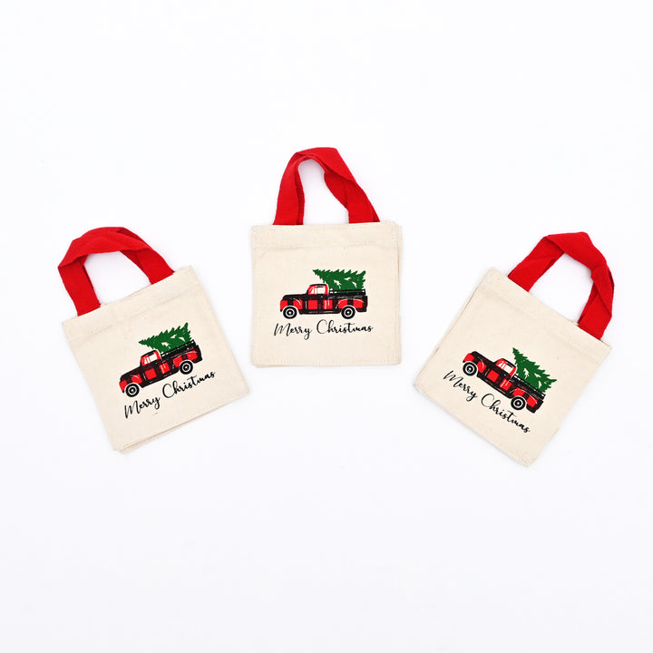 Christmas Truck Cotton Gift Bags – Set of 3 Reusable Canvas Bags