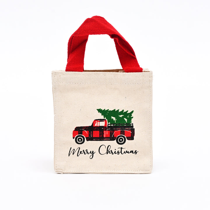 Christmas Truck Cotton Gift Bags – Set of 3 Reusable Canvas Bags