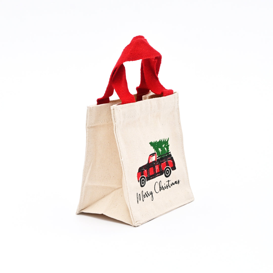 Christmas Truck Cotton Gift Bags – Set of 3 Reusable Canvas Bags