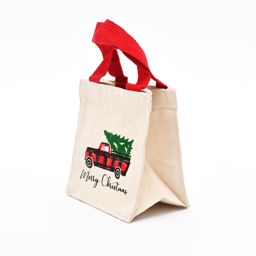 Christmas Truck Cotton Gift Bags – Set of 3 Reusable Canvas Bags