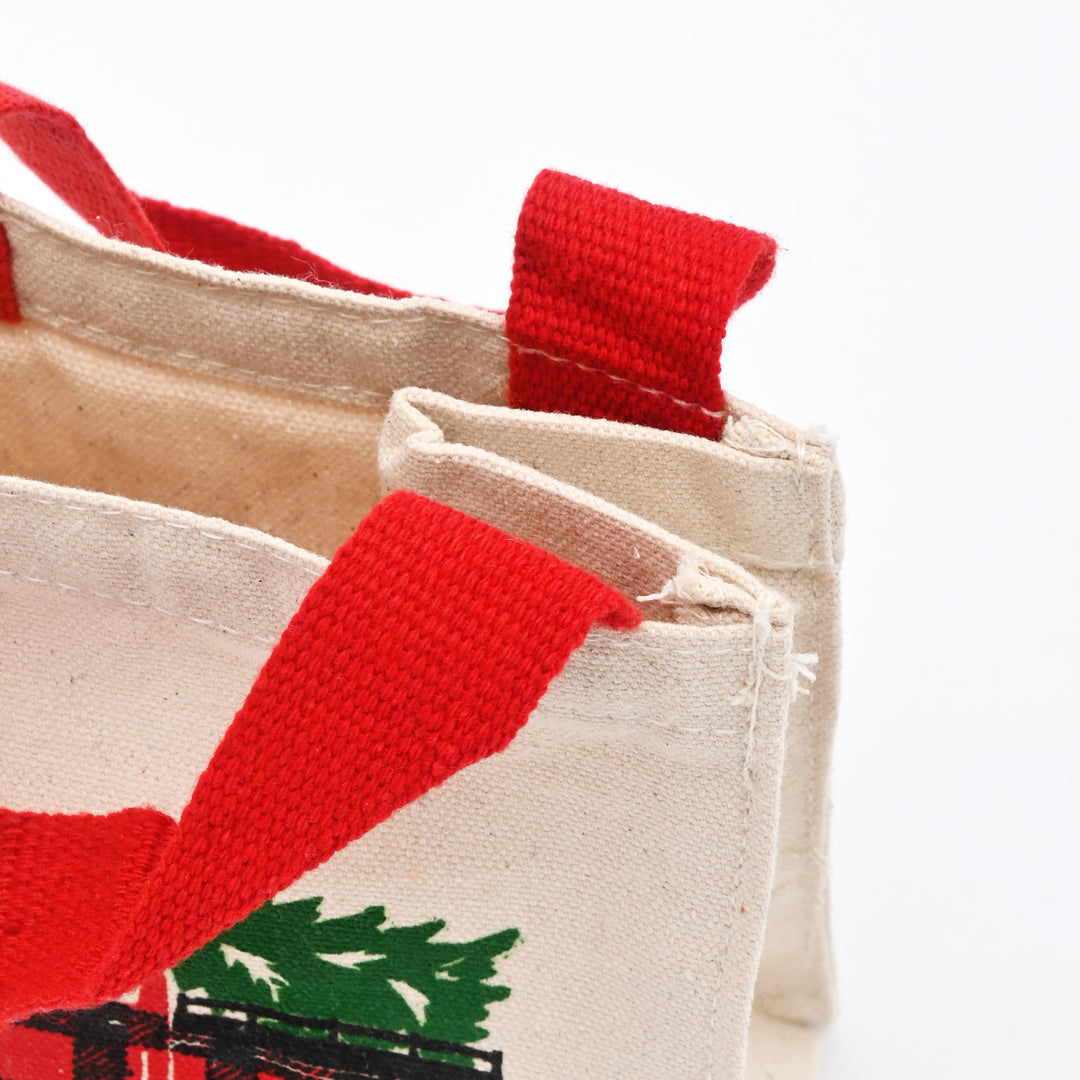 Christmas Truck Cotton Gift Bags – Set of 3 Reusable Canvas Bags