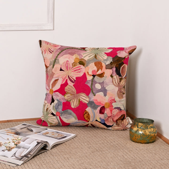 Printed Cotton Cushion- Floral Design- 45x45 cm