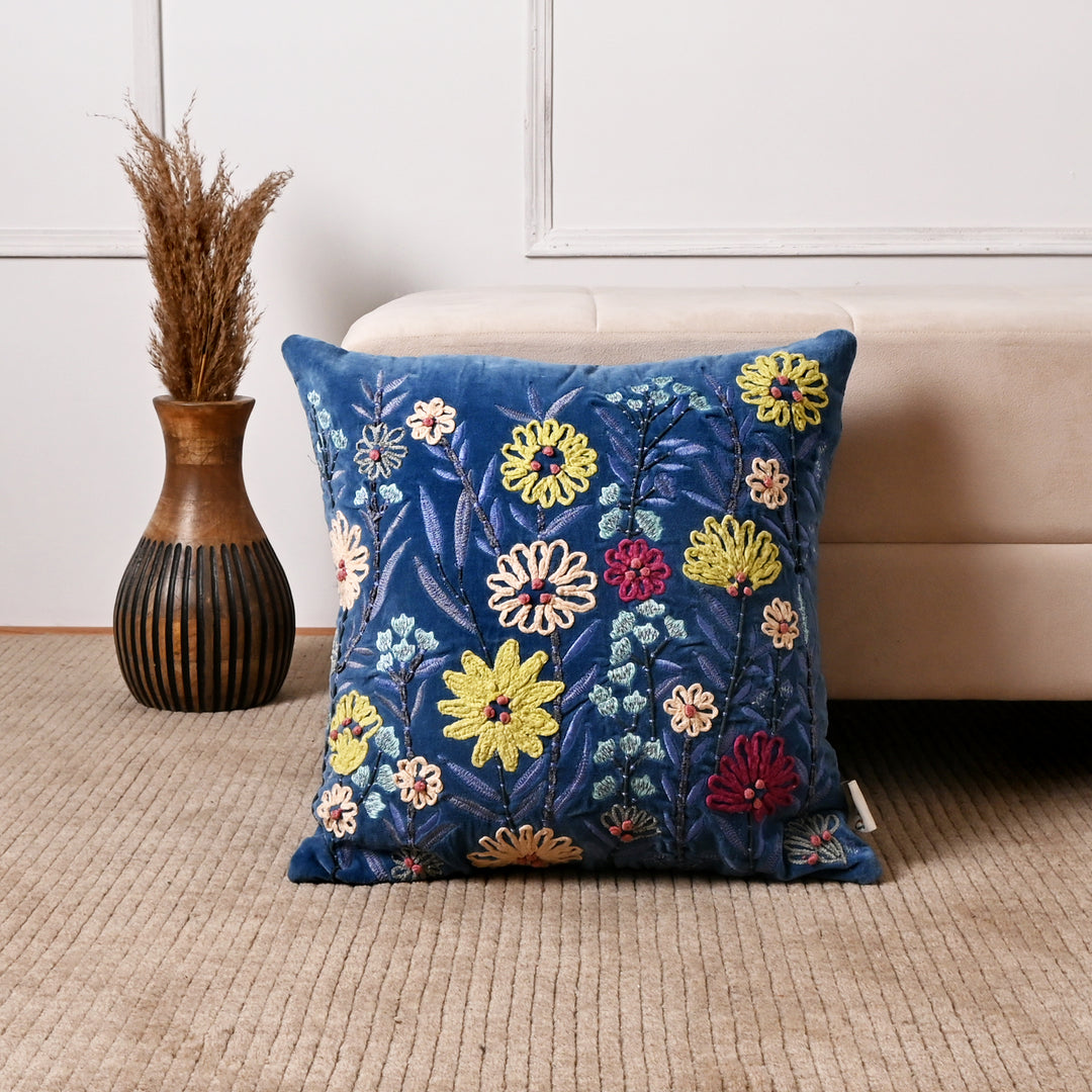 Cotton Cushion- Blue Velvet Design- 45x45 cm