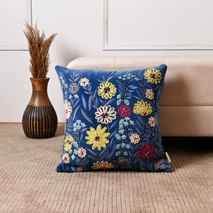 Cotton Cushion- Blue Velvet Design- 45x45 cm