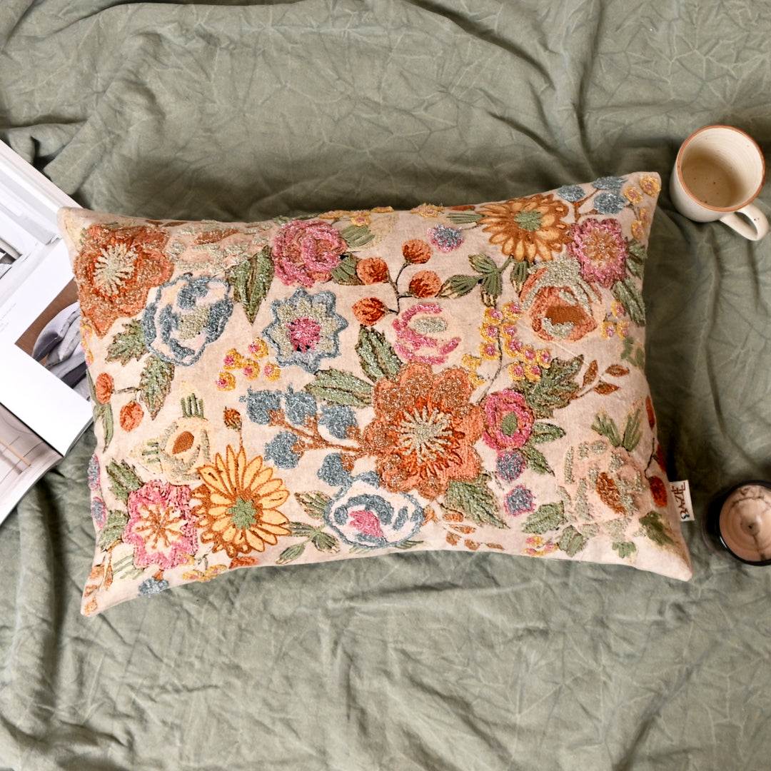 Cotton Lumbar Cushion- Cloud Floral Design- 40x60 cm