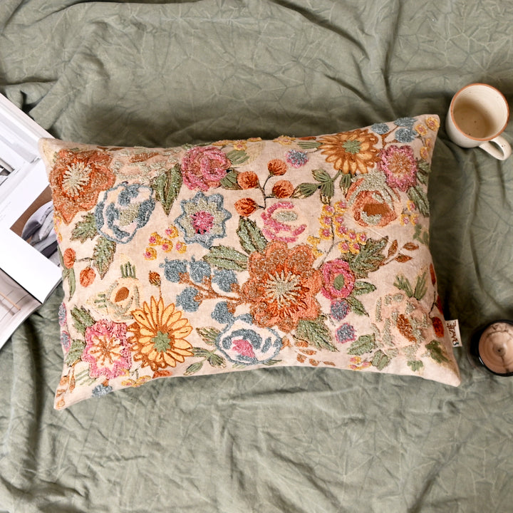 Cotton Lumbar Cushion- Cloud Floral Design- 40x60 cm