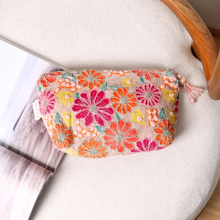 Cotton Pouch –Floral Embroidered – 18x30 cm