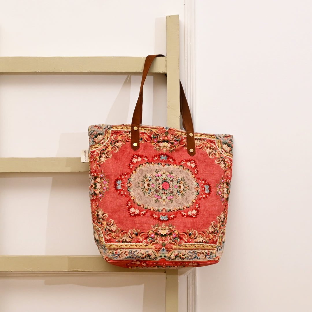 Vintage Floral Embroidered Cotton Tote Bag - 40x48 cm