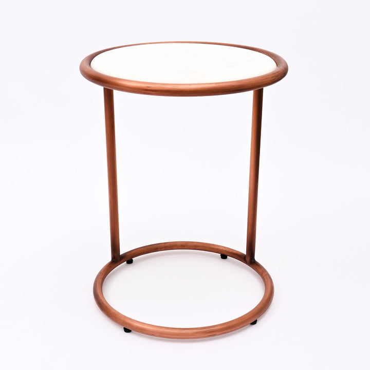 Copper Antique C Round Table With Marble Top Set of 2