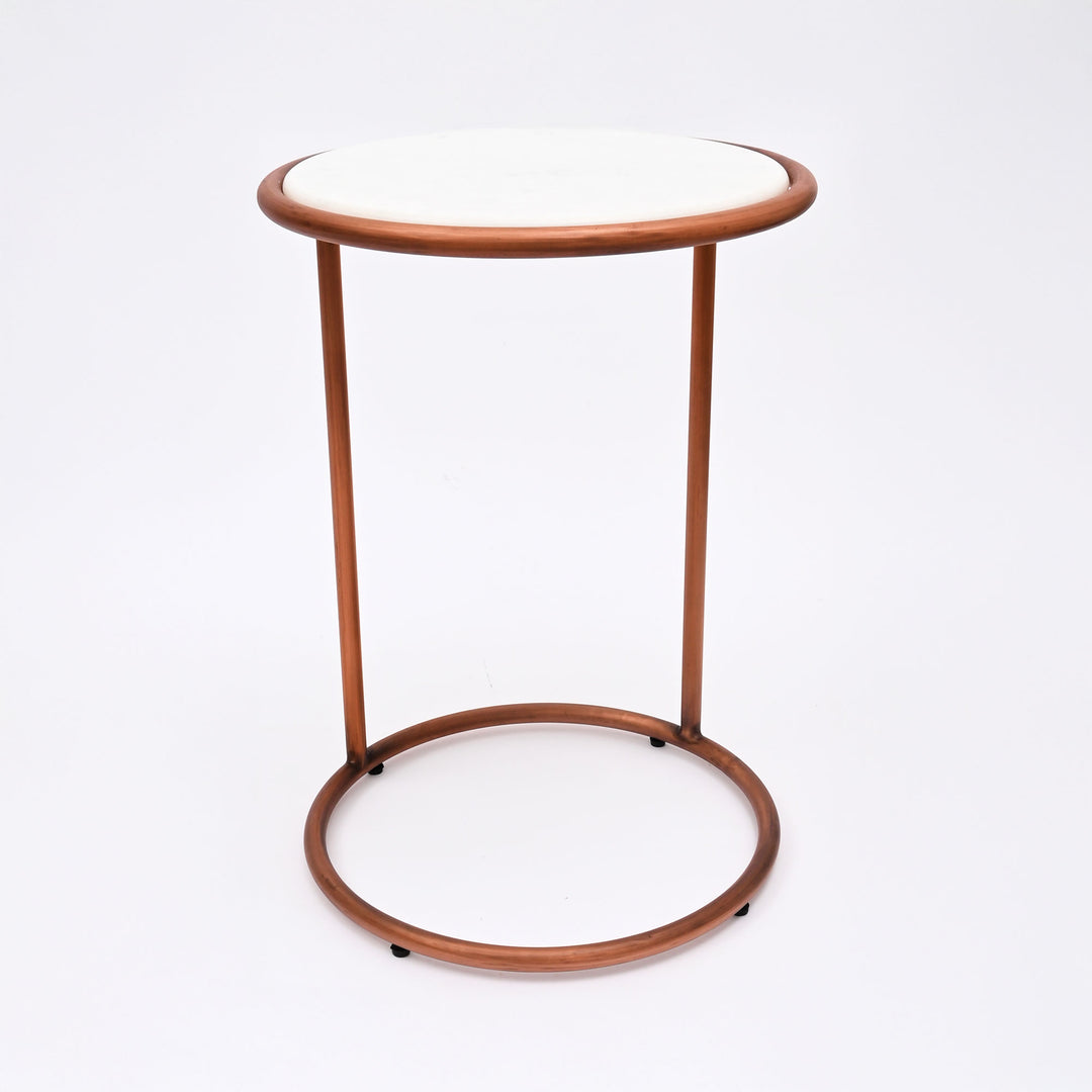 Copper Antique C Round Table With Marble Top Set of 2