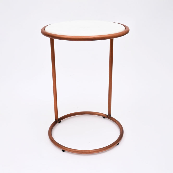 Copper Antique C Round Table With Marble Top Set of 2