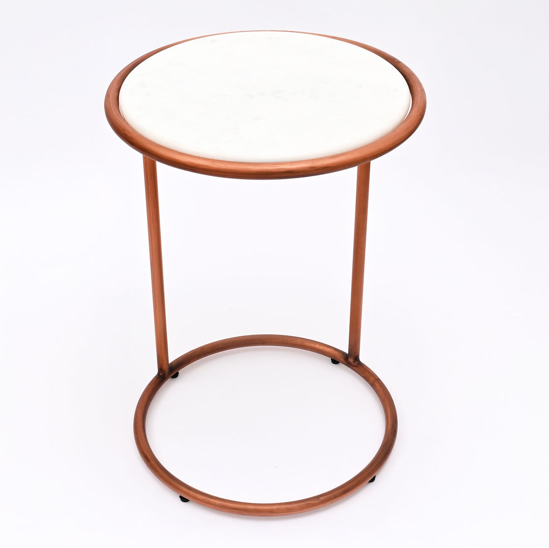 Copper Antique C Round Table With Marble Top Set of 2